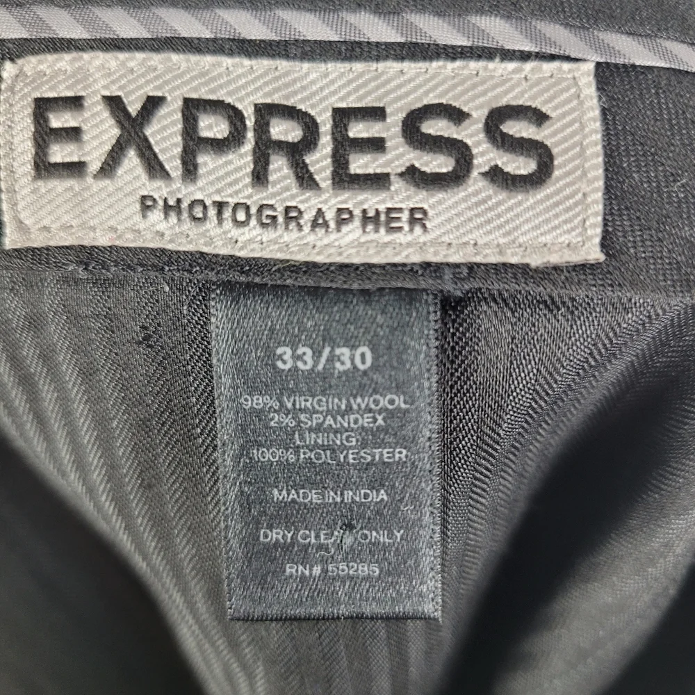 Express Gray Wool Stretch Photographer Trouser Pants Men Size 33 Tailored Inseam